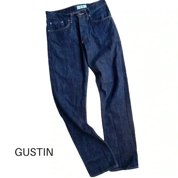 GUSTIN | NWOT | RAW SELVEDGE BUTTON FLY STRAIGHT DARK WASH JEANS | SIZE: 29 - Picture 1 of 16
